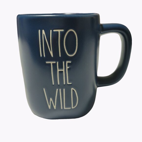 Rae Dunn Into the Wild Coffee Mug Ceramic Tea Cup Blue Camping Hiking Adventure - Picture 1 of 4